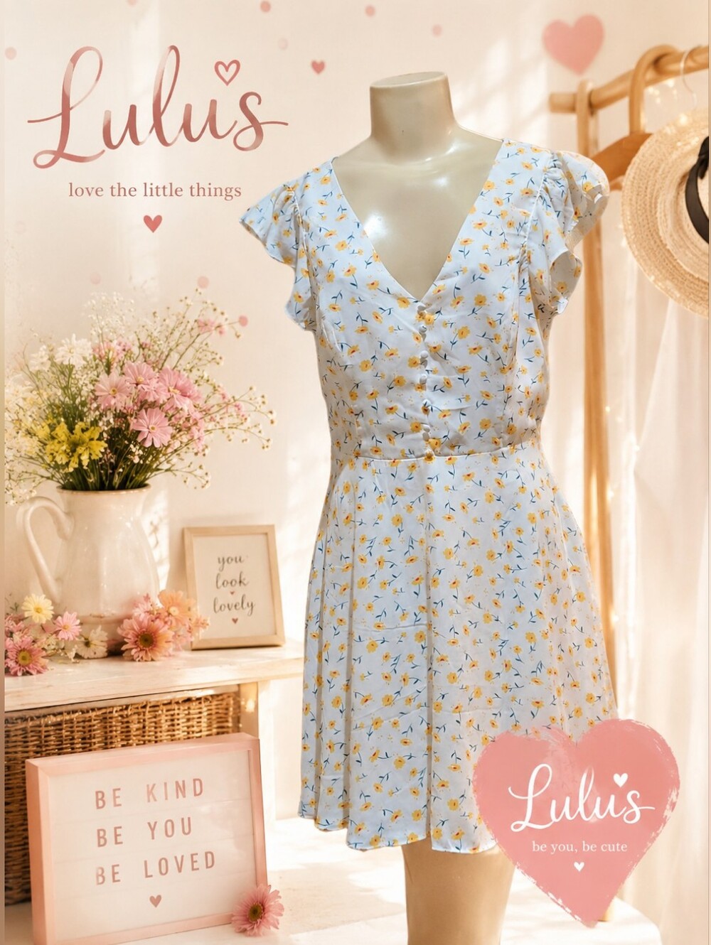 NWT Lulus Strike A Posie Backless Skater Dress. White Floral Print Sz. L